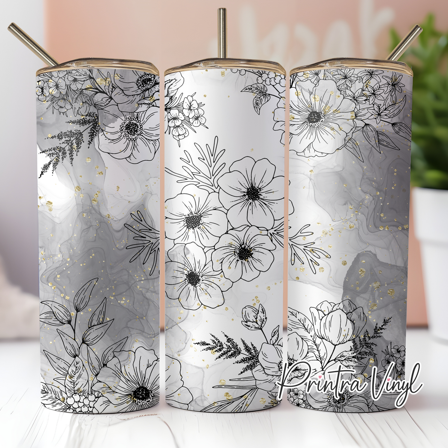B&W Floral 02 Tumbler Wrap (TW256)