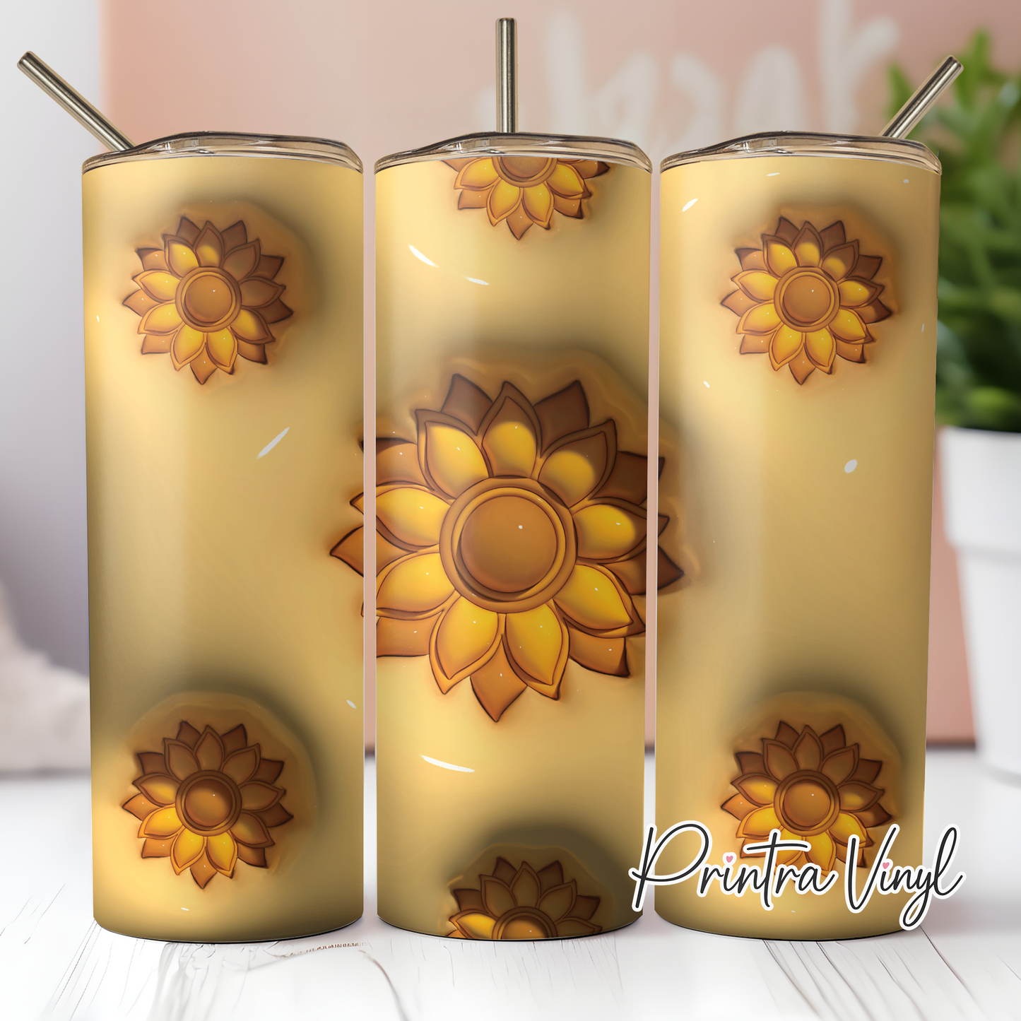 3D Puff Sunflowers Tumbler Wrap (TW216)