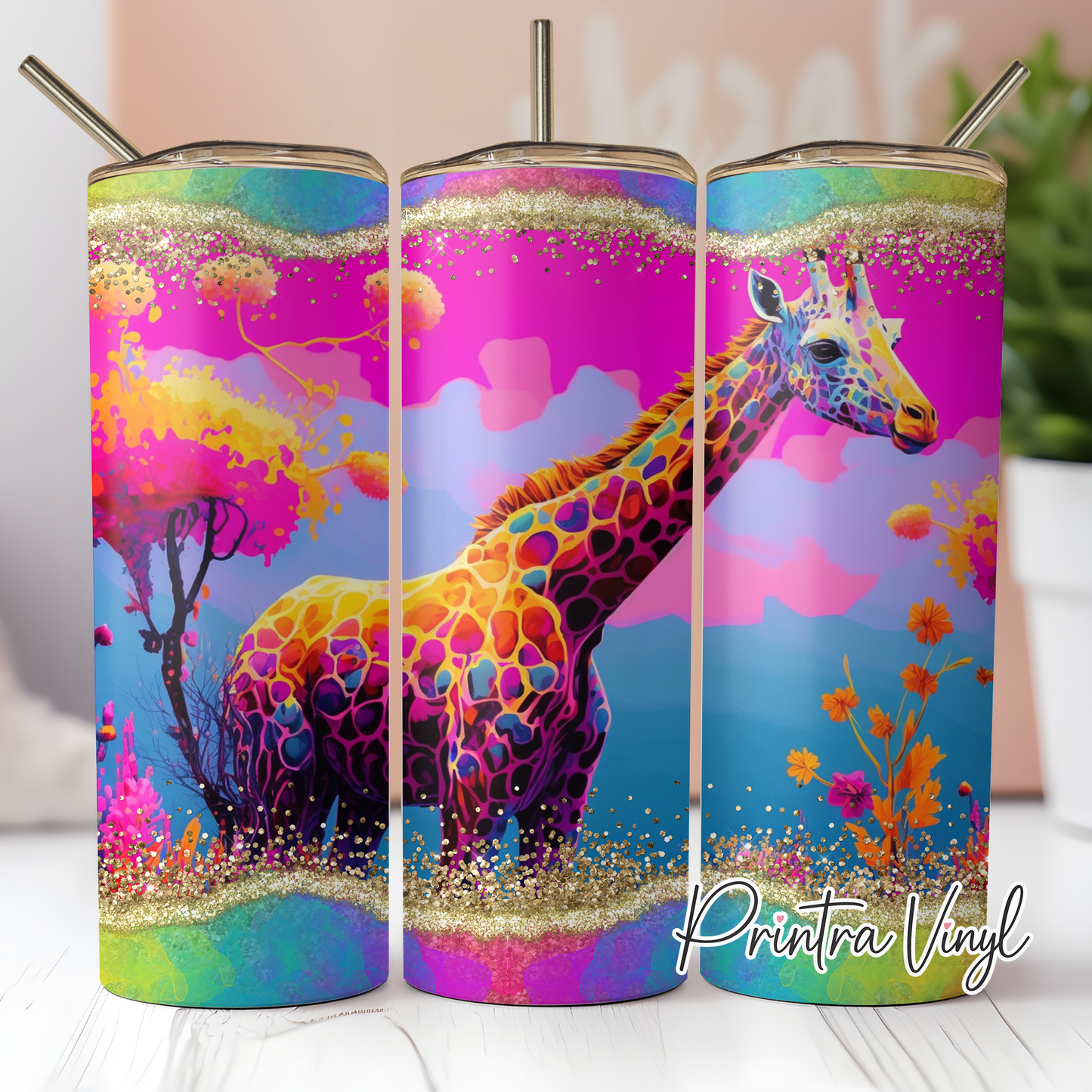 Neon Paint Giraffe Tumbler Wrap (TW188)