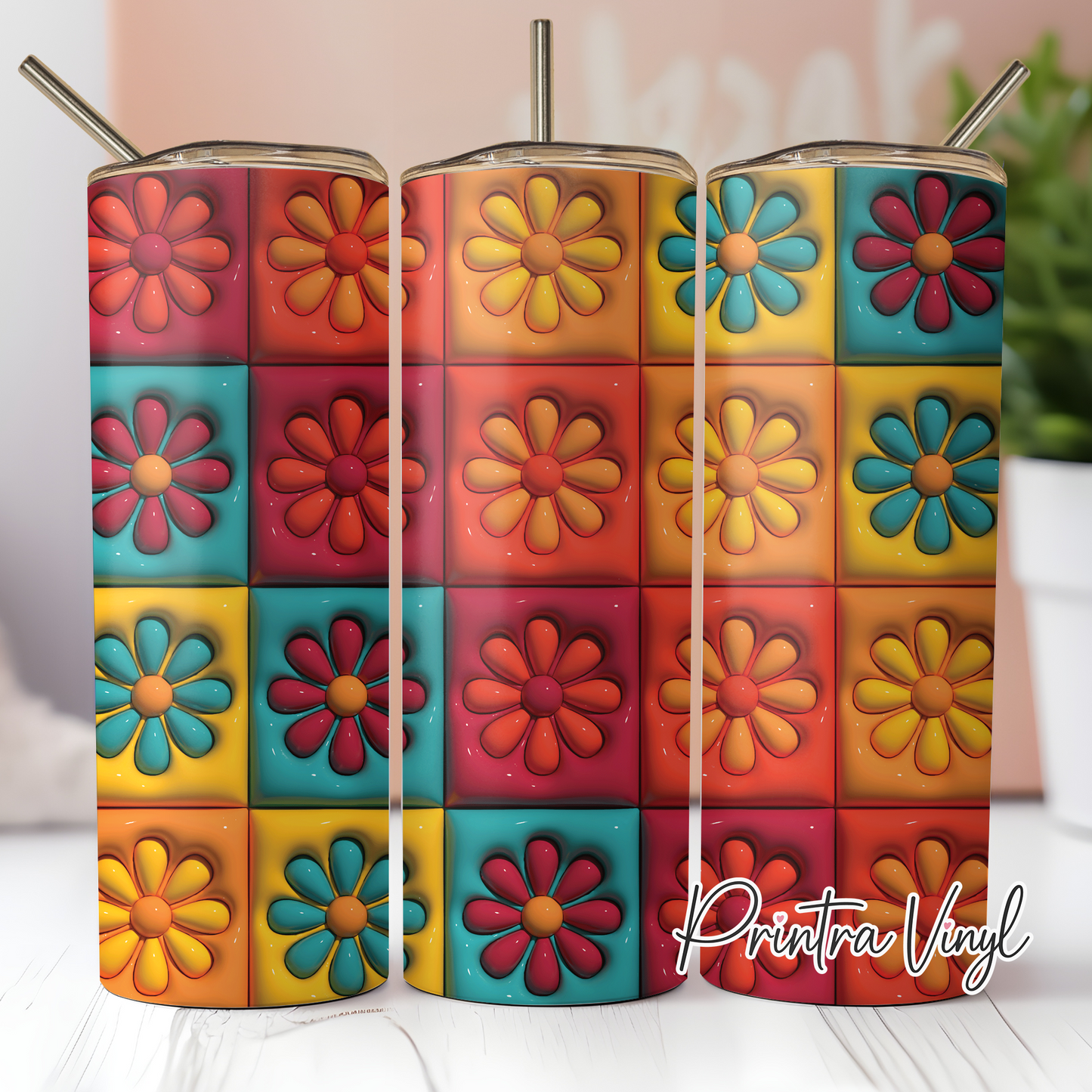 3D Puff Flowers Tumbler Wrap (TW210)