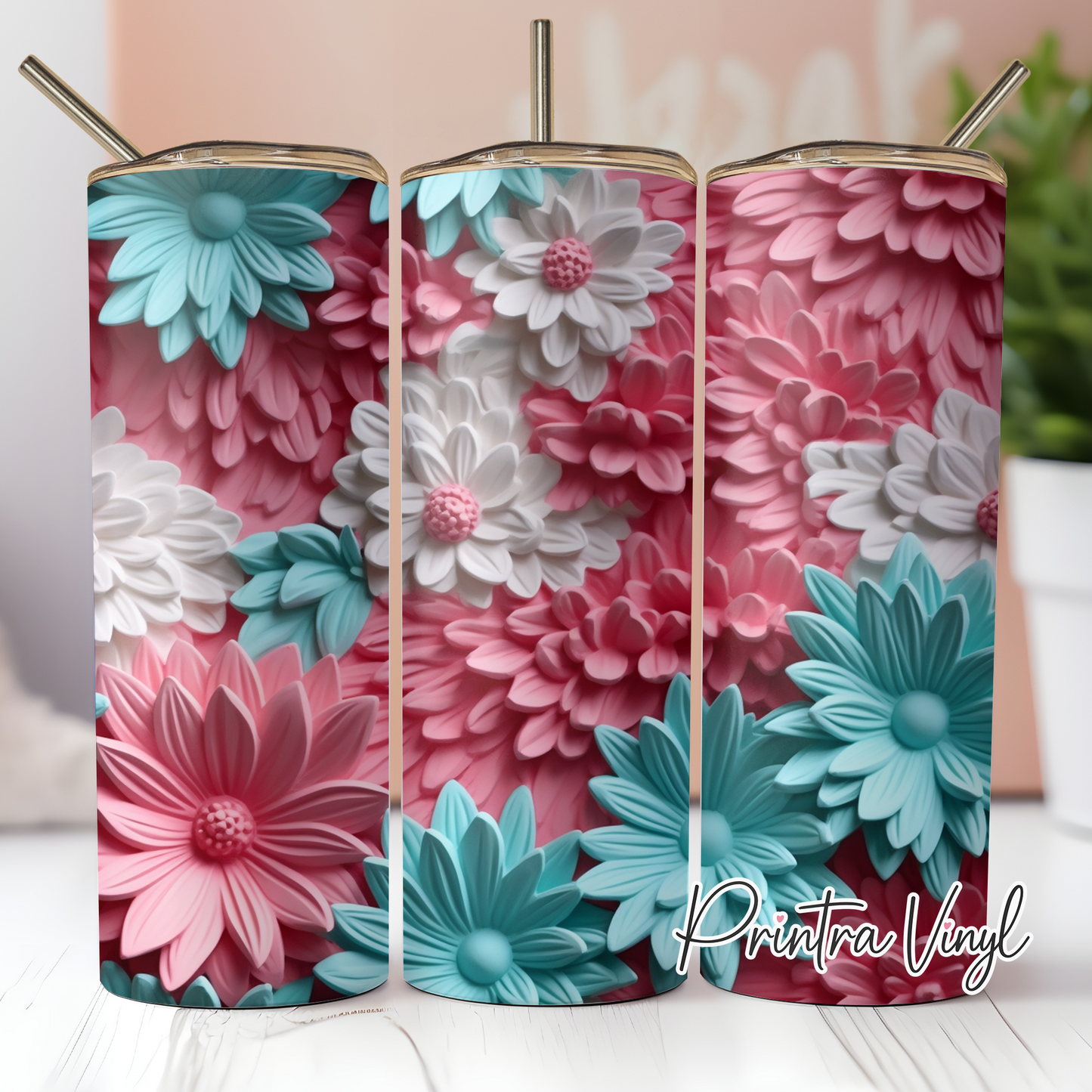 3D Pink Daisies Tumbler Wrap (TW200)